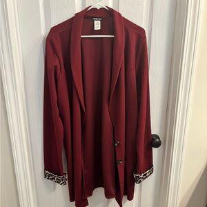 Burgundy Cheetah sleeve blazer